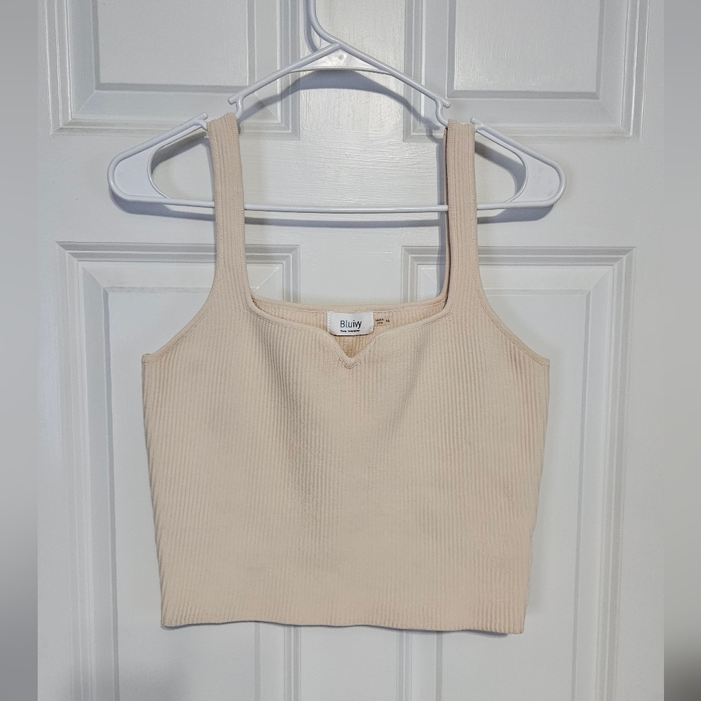 Bluivy Cream Ribbed Crop Top